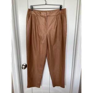 Express Women's Faux Leather Pleated Super High Rise Ankle Pants Brown Size 14R‎